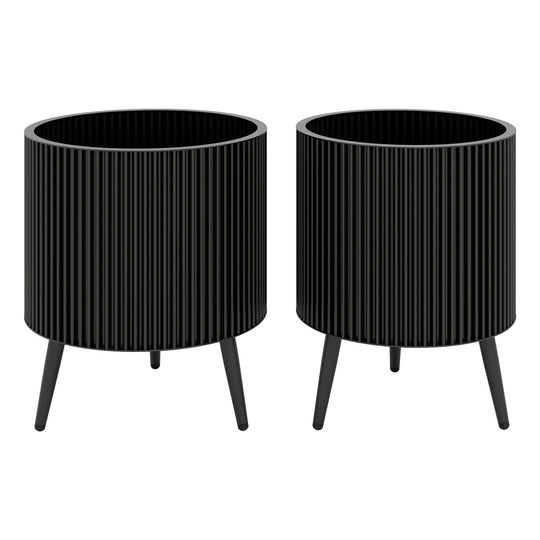 Fluted Metal Planter Pots with Stand Set of 2