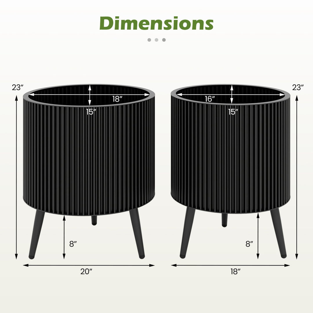 Fluted Metal Planter Pots with Stand Set of 2