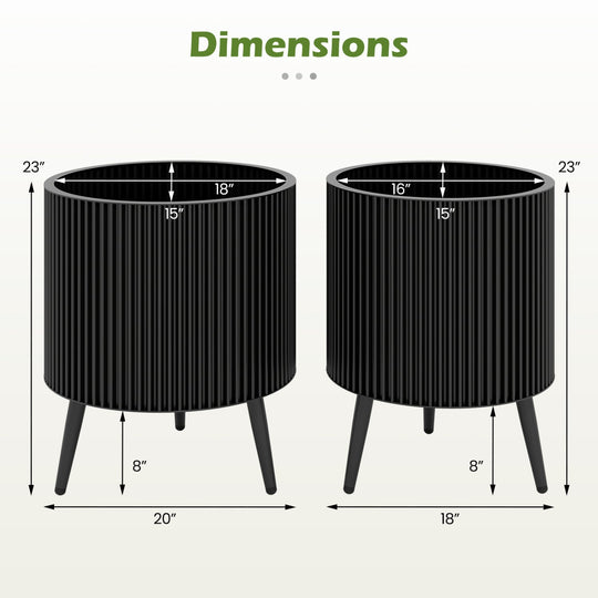 Fluted Metal Planter Pots with Stand Set of 2