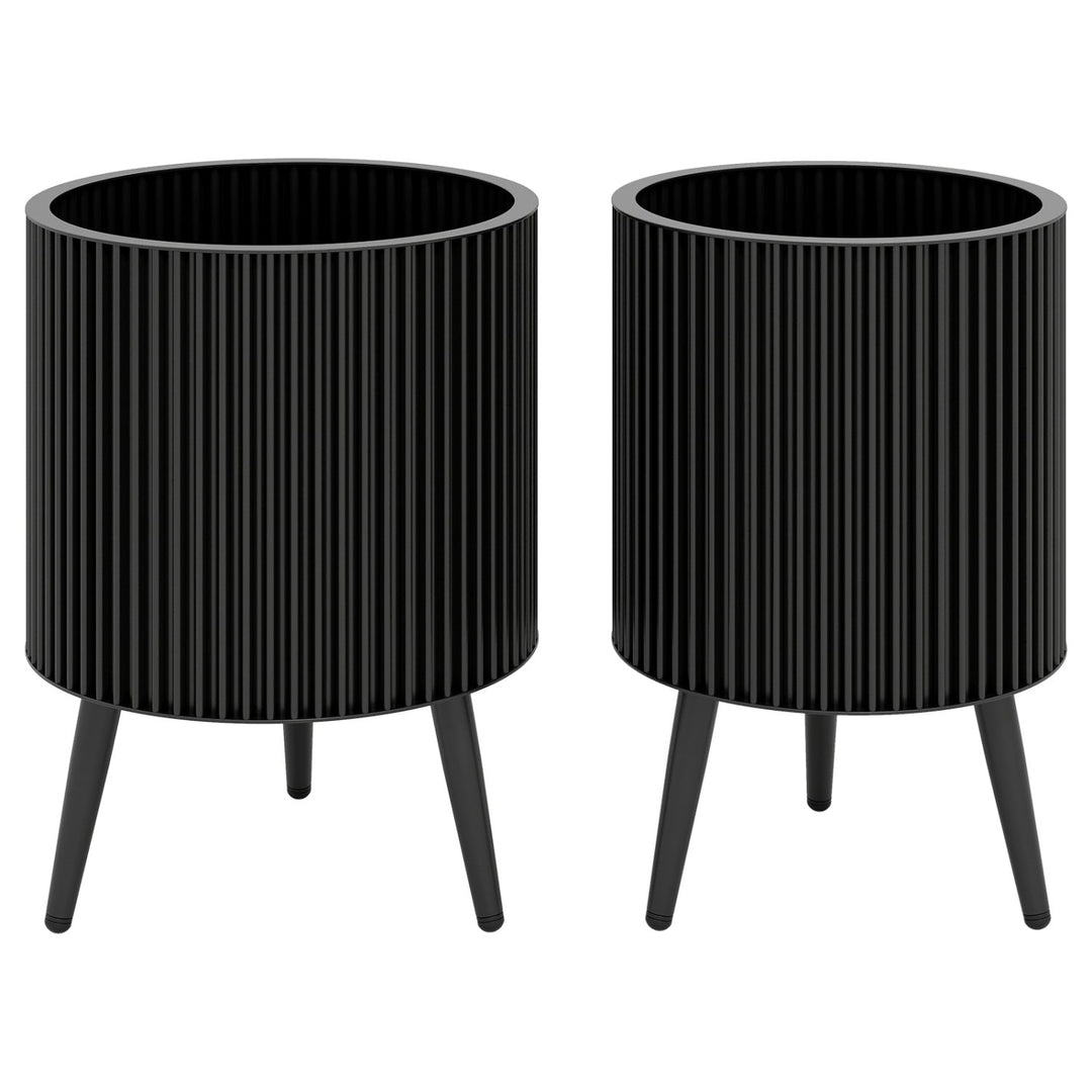 Fluted Metal Planter Pots with Stand Set of 2