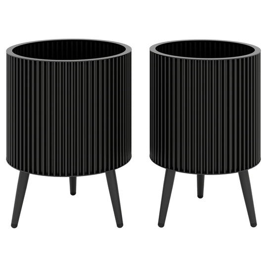 Fluted Metal Planter Pots with Stand Set of 2