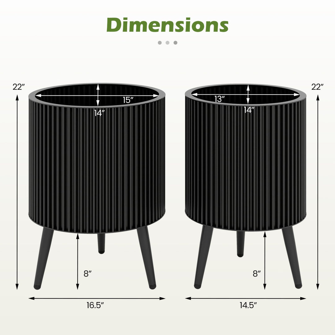 Fluted Metal Planter Pots with Stand Set of 2