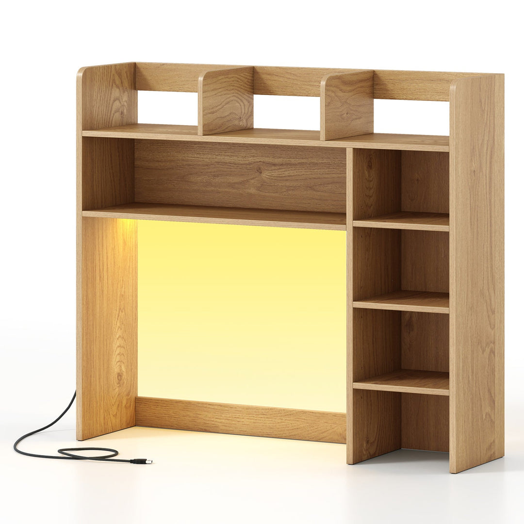 Desktop Bookshelf with LED Lights 35.5 inch Desk Hutch Storage Organizer