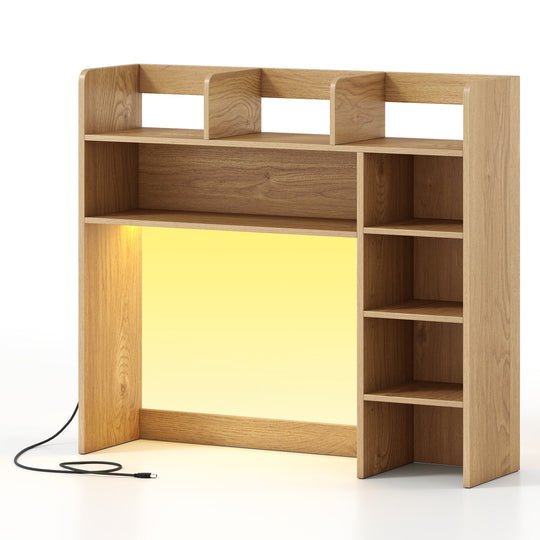 Desktop Bookshelf with LED Lights 35.5 inch Desk Hutch Storage Organizer