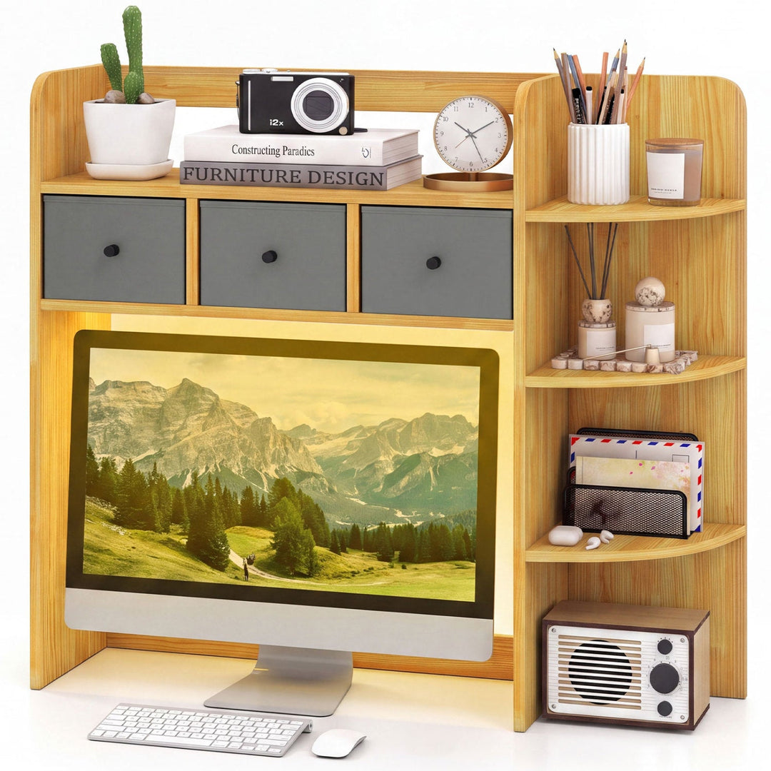 Desktop Bookshelf with LED Lights 5-Tier Storage & 3 Drawers