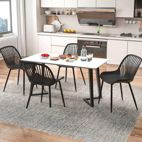Modern Kitchen Chairs with Metal Legs Cutout Backrest Curved Seat for Dining Room Home Office-Black