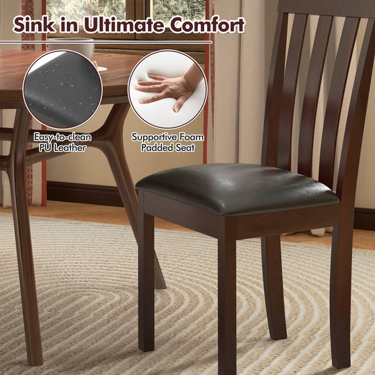 Dining Chair Set of 2 Upholstered Wooden Kitchen Chairs with Padded Seat and Rubber Wood Frame