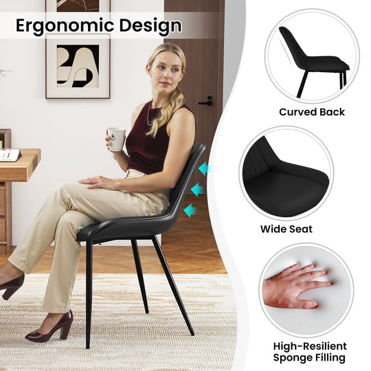 Dining Chair Set of 4 Faux Leather Upholstered Kitchen Chairs with Metal Legs
