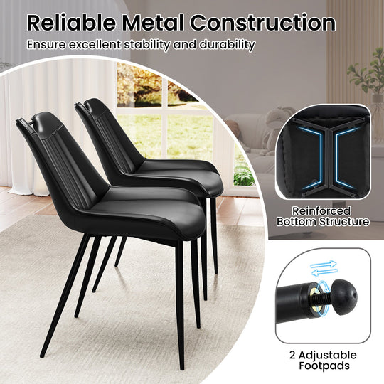 Dining Chair Set of 4 Faux Leather Upholstered Kitchen Chairs with Metal Legs