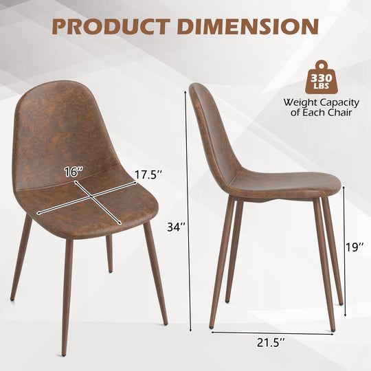 Dining Chair Set of 4 Faux PU Leather Upholstered Kitchen Chairs with Metal Legs-Brown