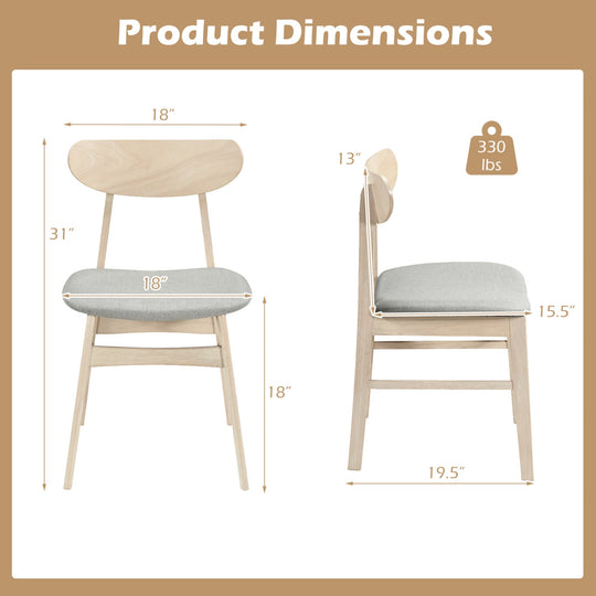 Dining Chair Set of 2 Fabric Upholstered Kitchen Armless Chairs-Natural