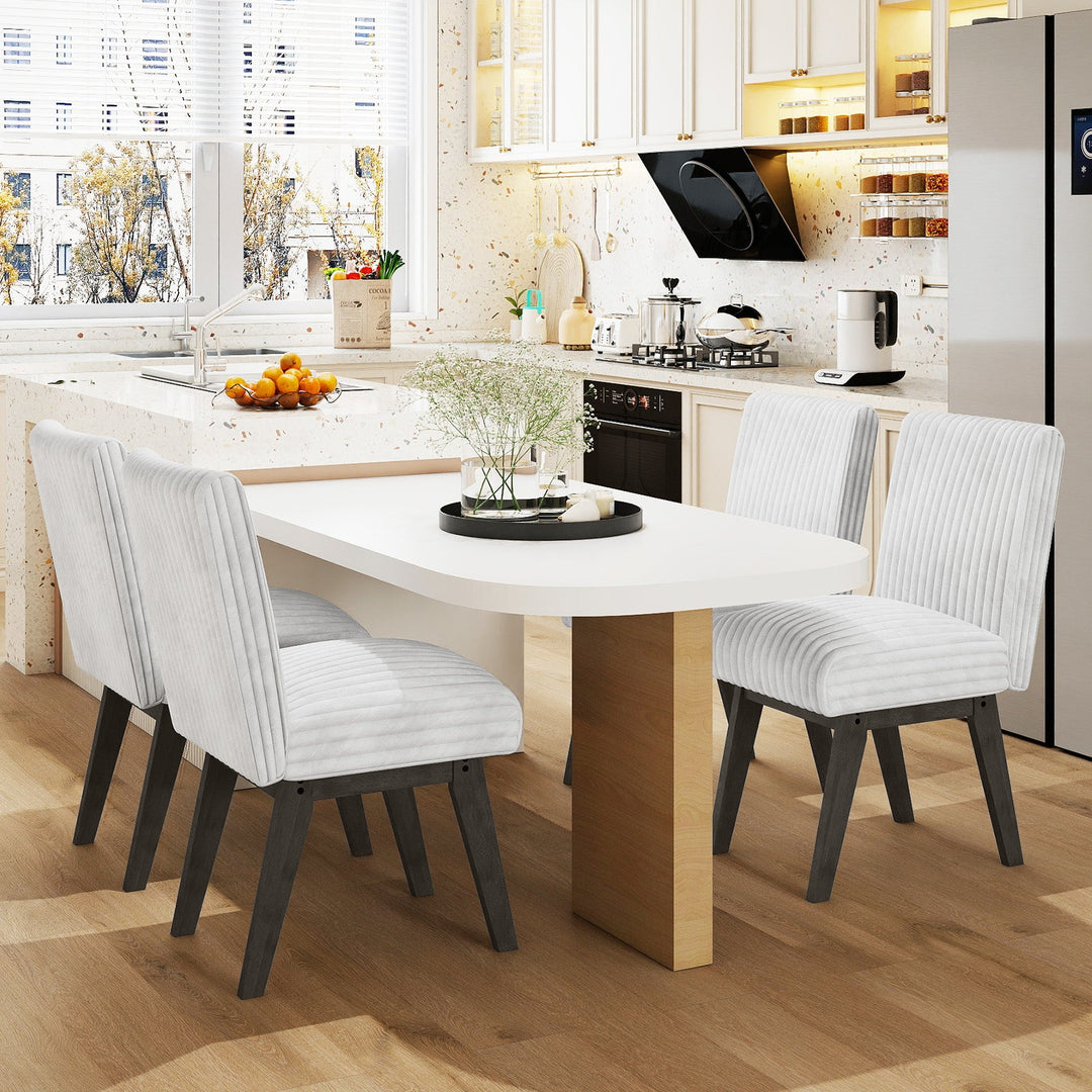 Dining Chairs Set of 2 Fabric Upholstered Kitchen Chairs with Padded Seatand Rubber Wood Legs-White+Grey