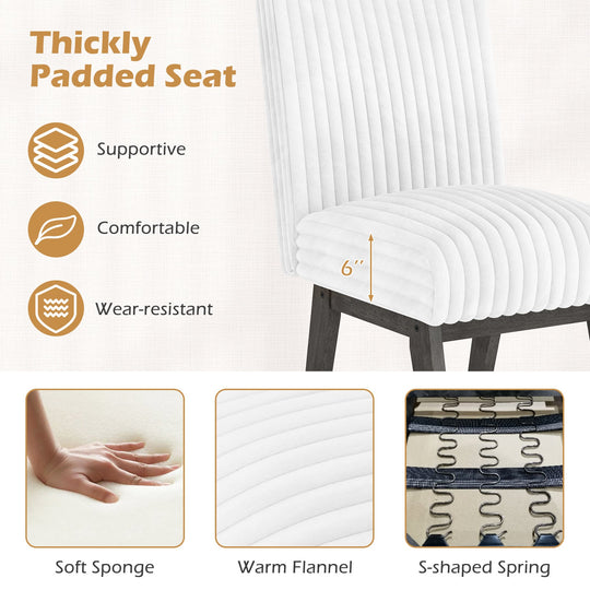 Dining Chairs Set of 2 Fabric Upholstered Kitchen Chairs with Padded Seatand Rubber Wood Legs-White+Grey