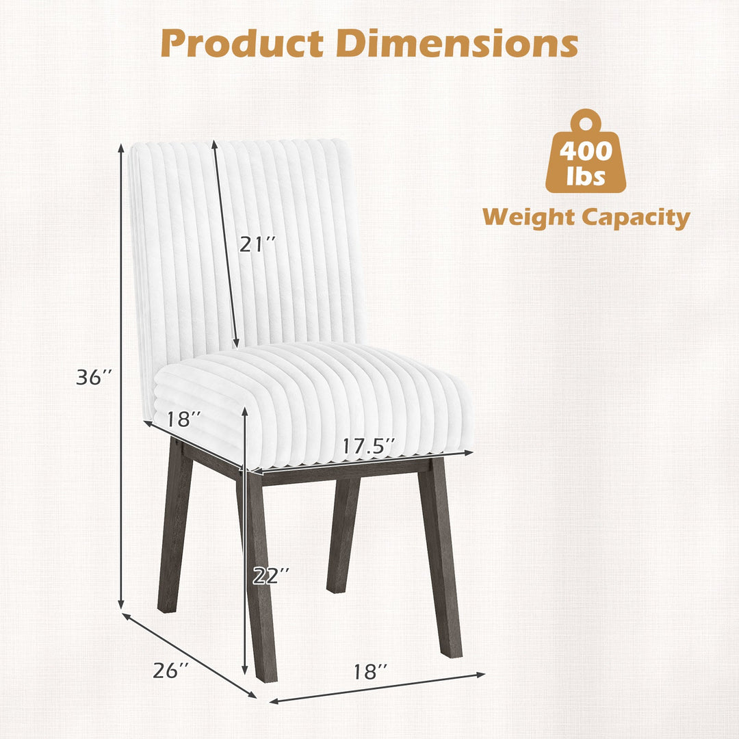 Dining Chairs Set of 2 Fabric Upholstered Kitchen Chairs with Padded Seatand Rubber Wood Legs-White+Grey