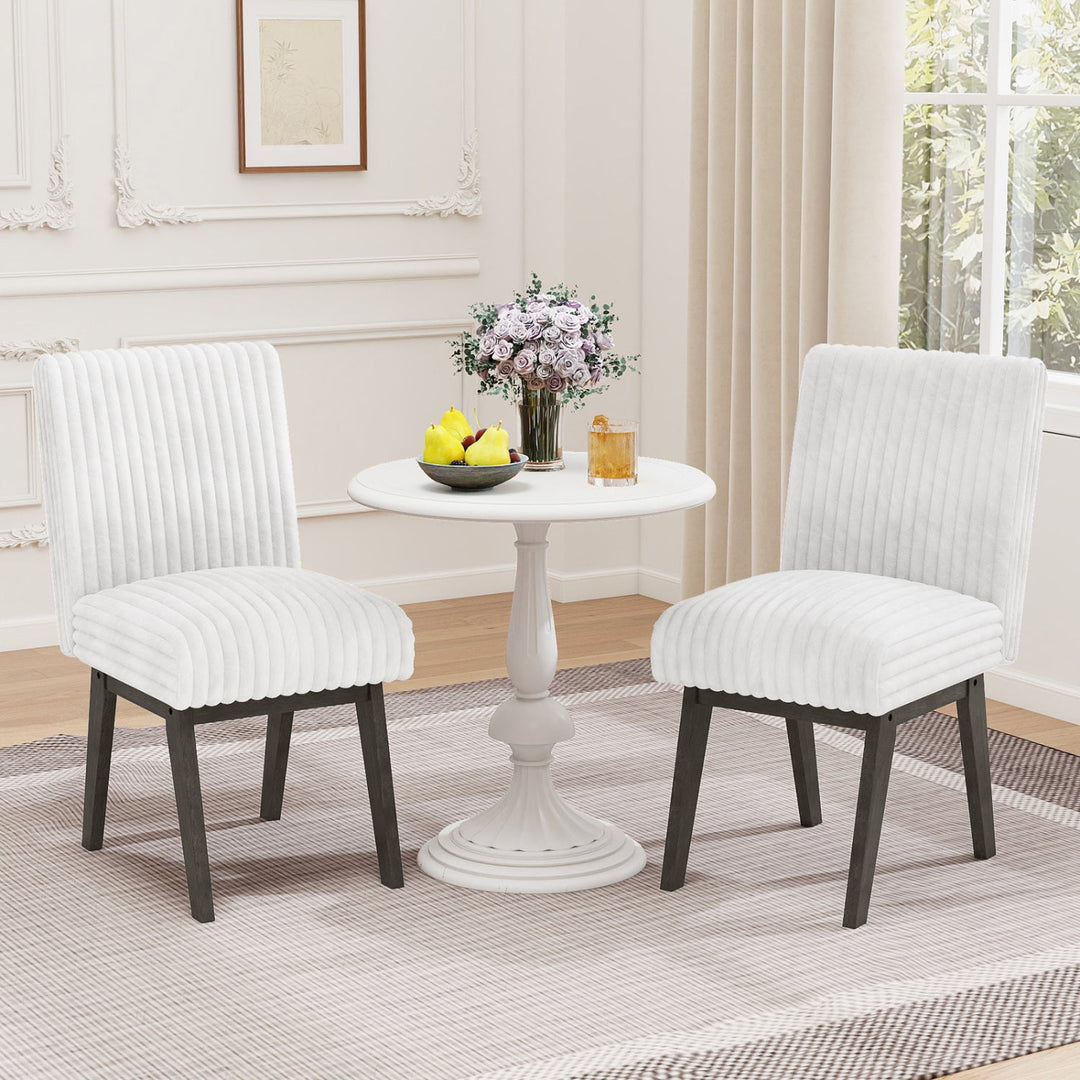 Dining Chairs Set of 4 Fabric Upholstered Kitchen Chairs with Padded Seat and Rubber Wood Legs-White+Gray