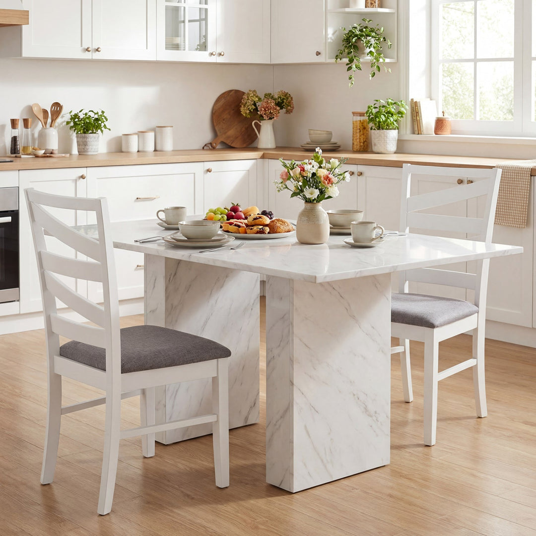 Dining Chairs Set of 2 with Backrests and Rubber Wood Frames