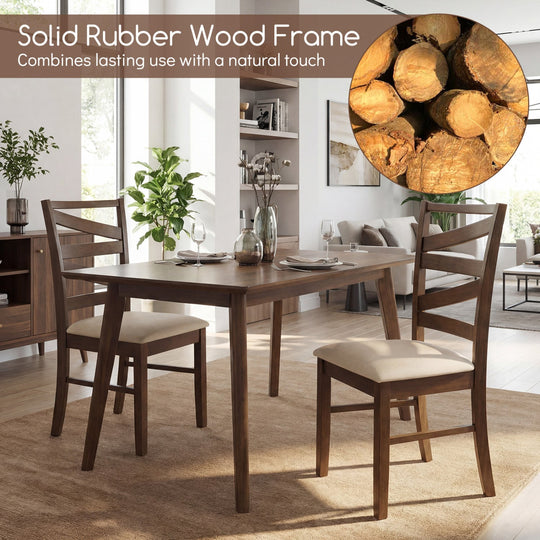 Dining Chairs Set of 2 with Backrests and Rubber Wood Frames