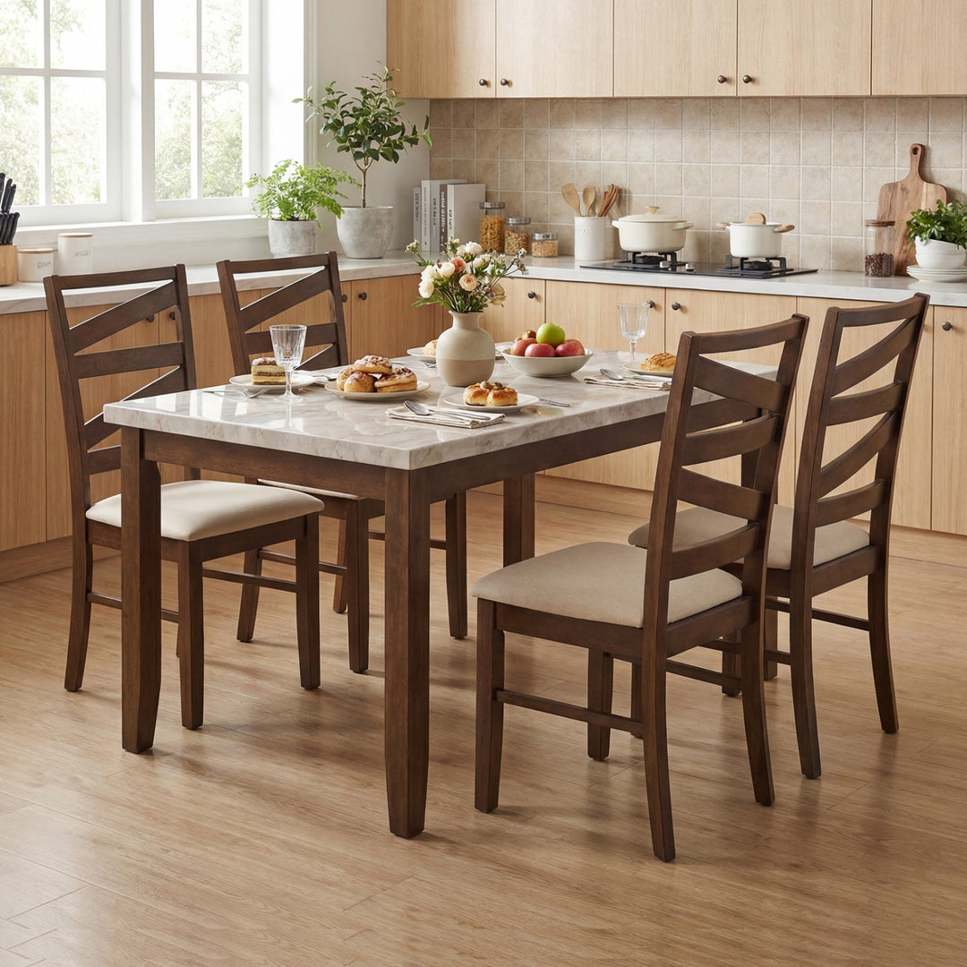 Dining Chairs Set of 4 with Backrests and Rubber Wood Frames