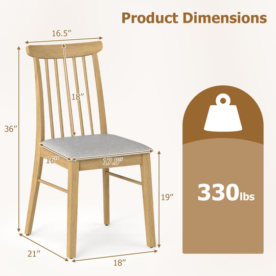 Dining Chairs Set of 2 Fabric Upholstered Kitchen Armless Chairs with Rubber Wood Frame