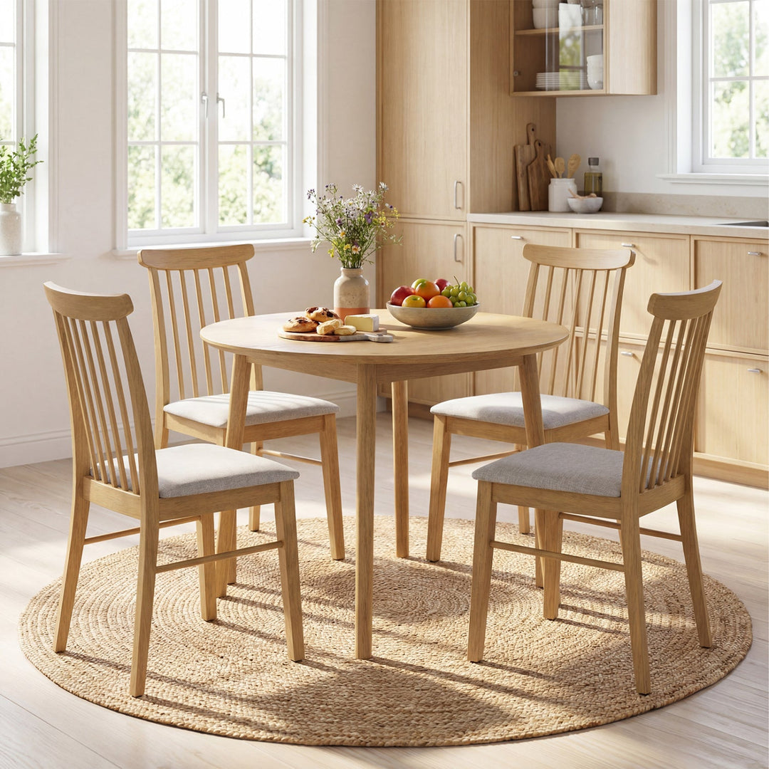 Dining Chairs Set of 2 Fabric Upholstered Kitchen Armless Chairs with Rubber Wood Frame