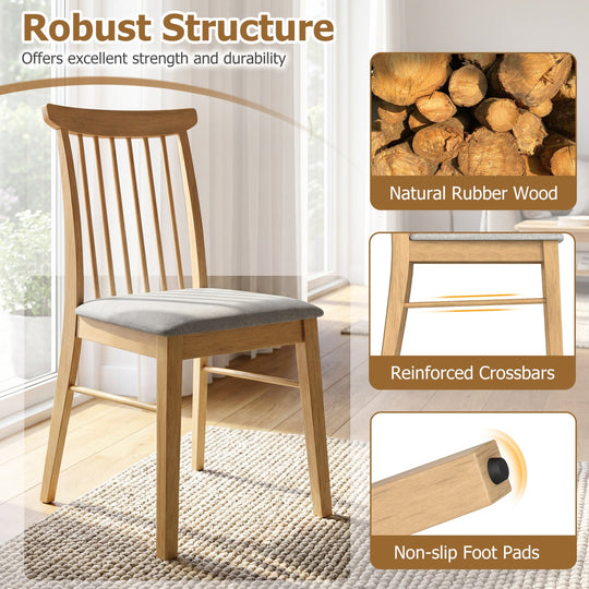 Dining Chairs Set of 2 Fabric Upholstered Kitchen Armless Chairs with Rubber Wood Frame