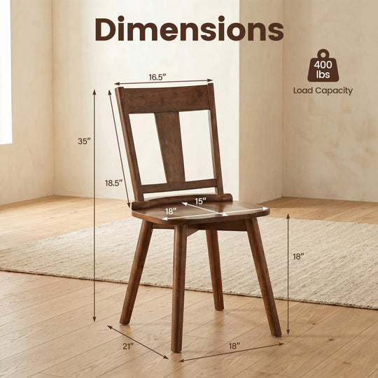 Solid Wood Dining Chairs Set of 2 with Ergonomic Backrest