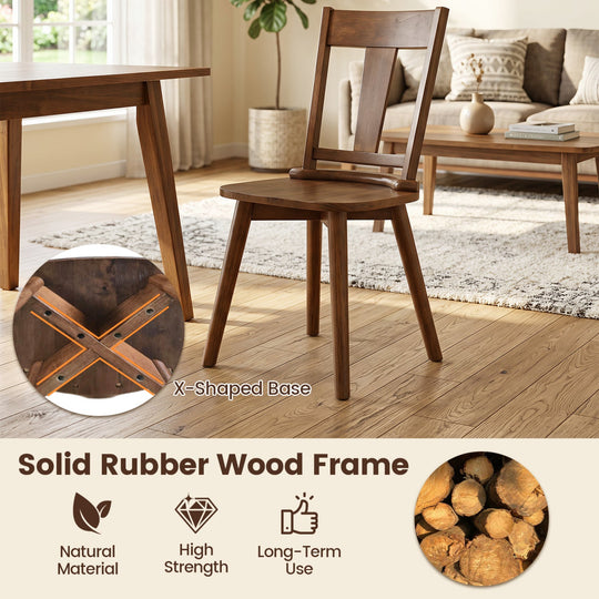 Solid Wood Dining Chairs Set of 2 with Ergonomic Backrest