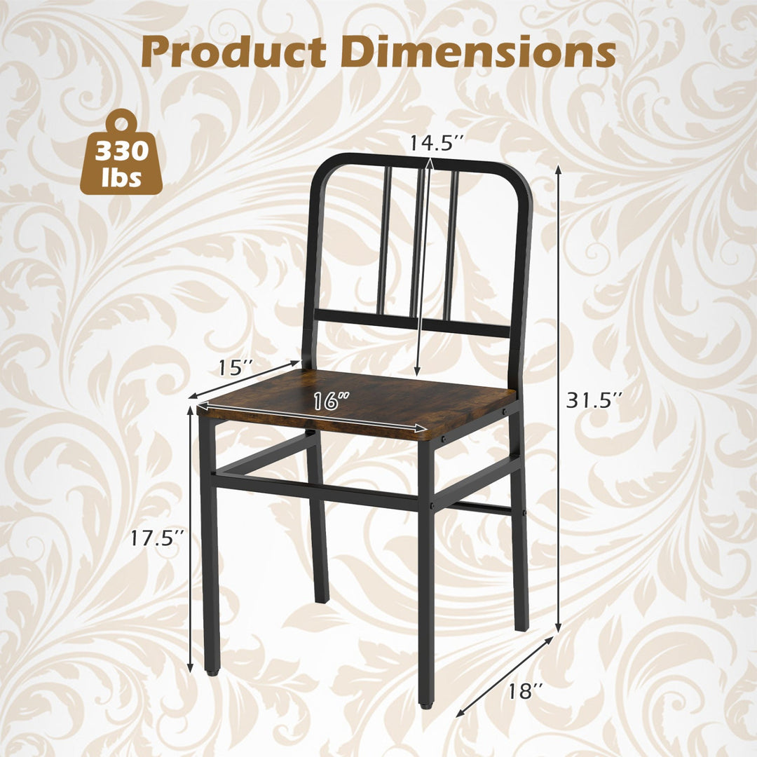 Dining Chairs Set of 4 with Slatted Backrest & Metal Frame