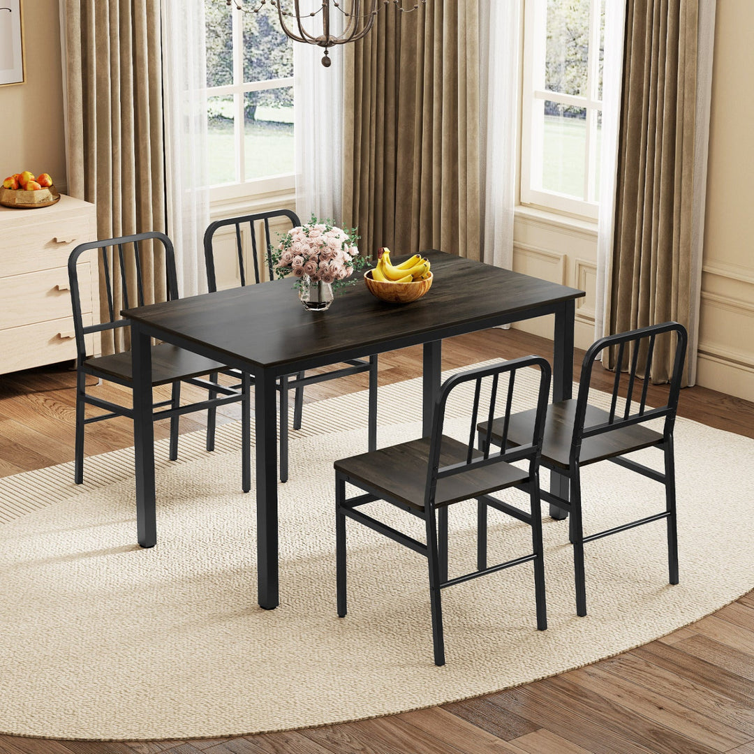 Dining Chairs Set of 4 with Slatted Backrest & Metal Frame