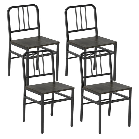Dining Chairs Set of 4 with Slatted Backrest & Metal Frame