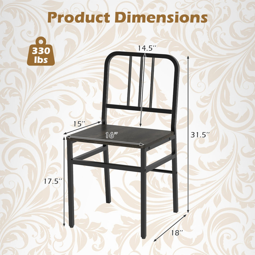 Dining Chairs Set of 4 with Slatted Backrest & Metal Frame
