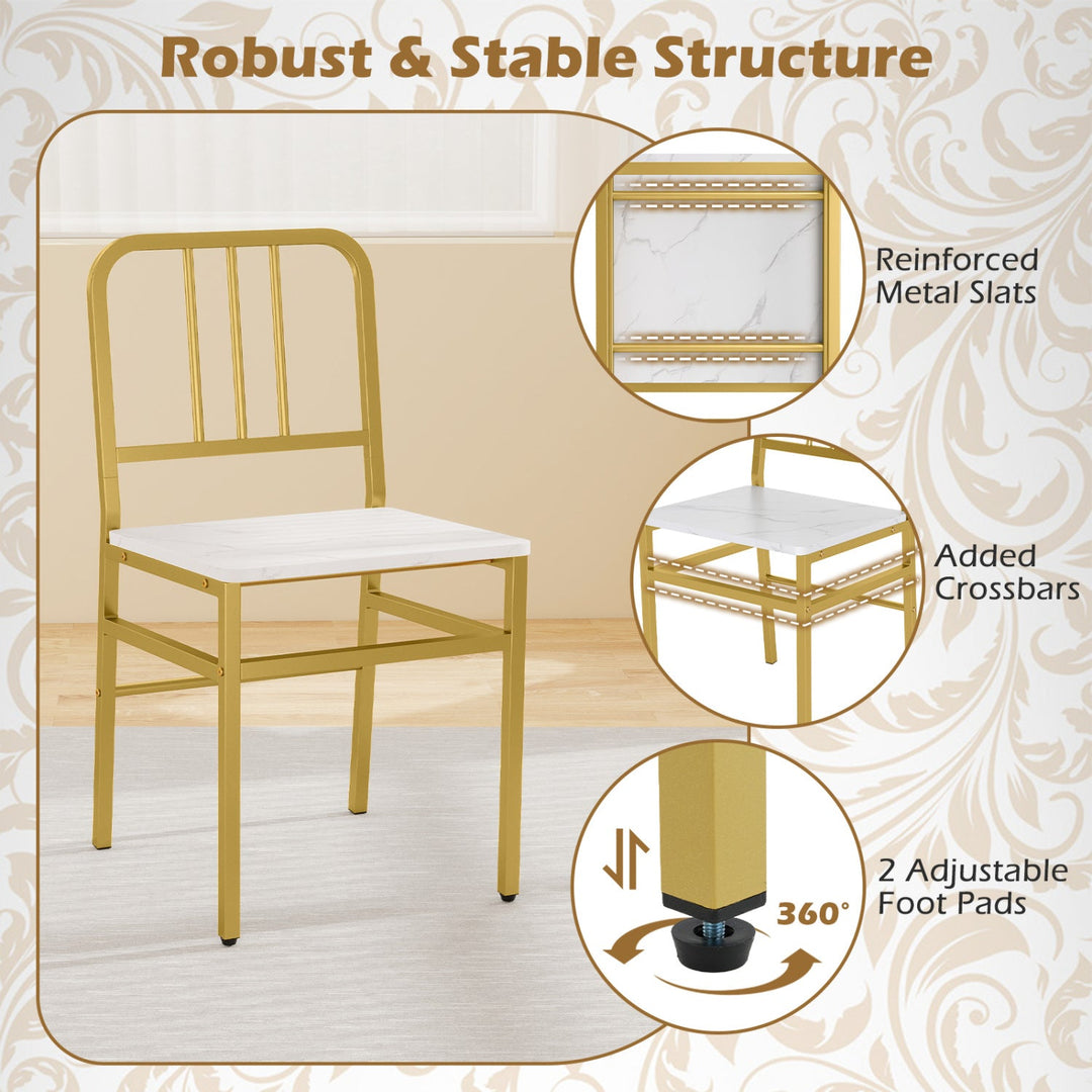 Dining Chairs Set of 4 with Slatted Backrest & Metal Frame