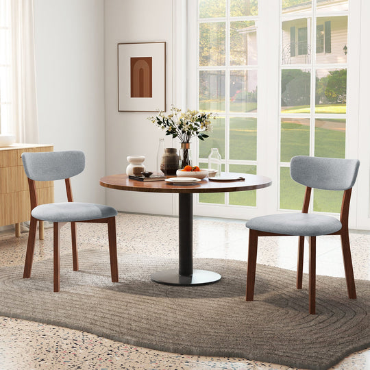Dining Chairs Set of 2 Upholstered Mid-Back Chairs with Solid Rubber Wood Frame
