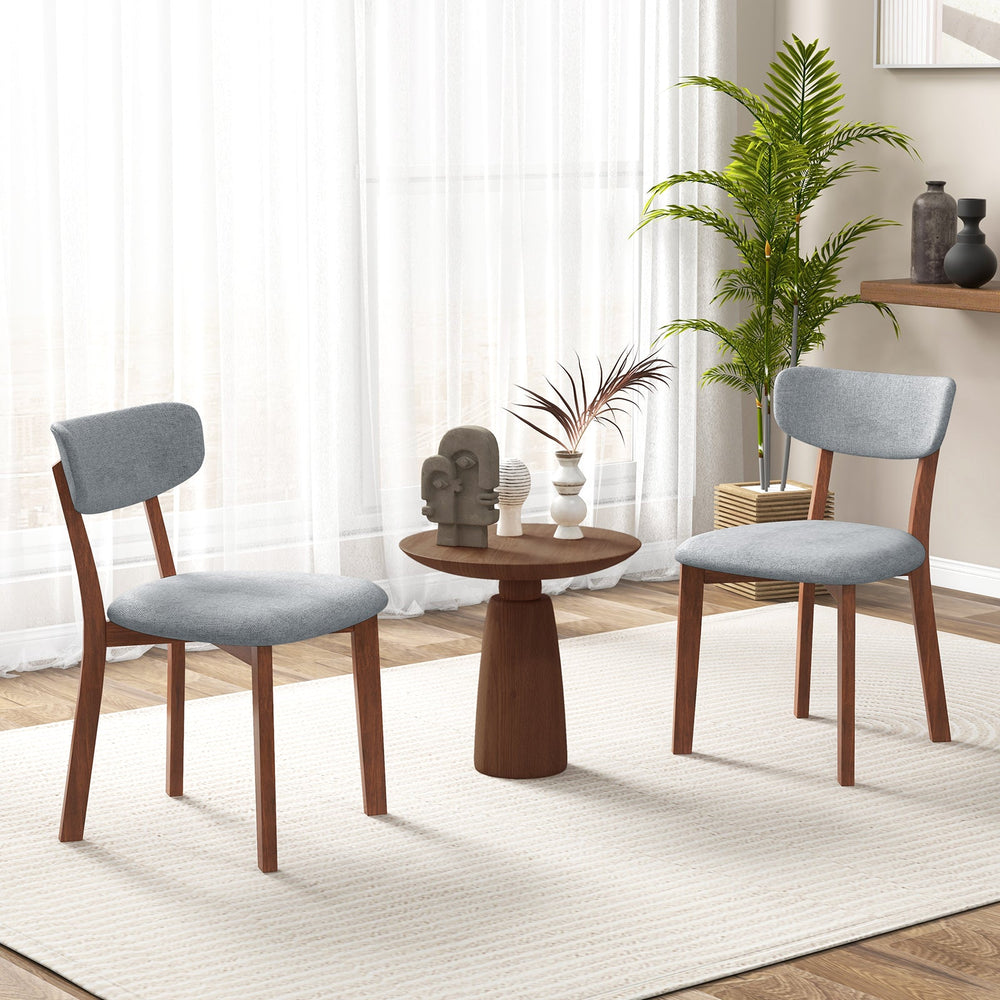 Dining Chairs Set of 2 Upholstered Mid-Back Chairs with Solid Rubber Wood Frame