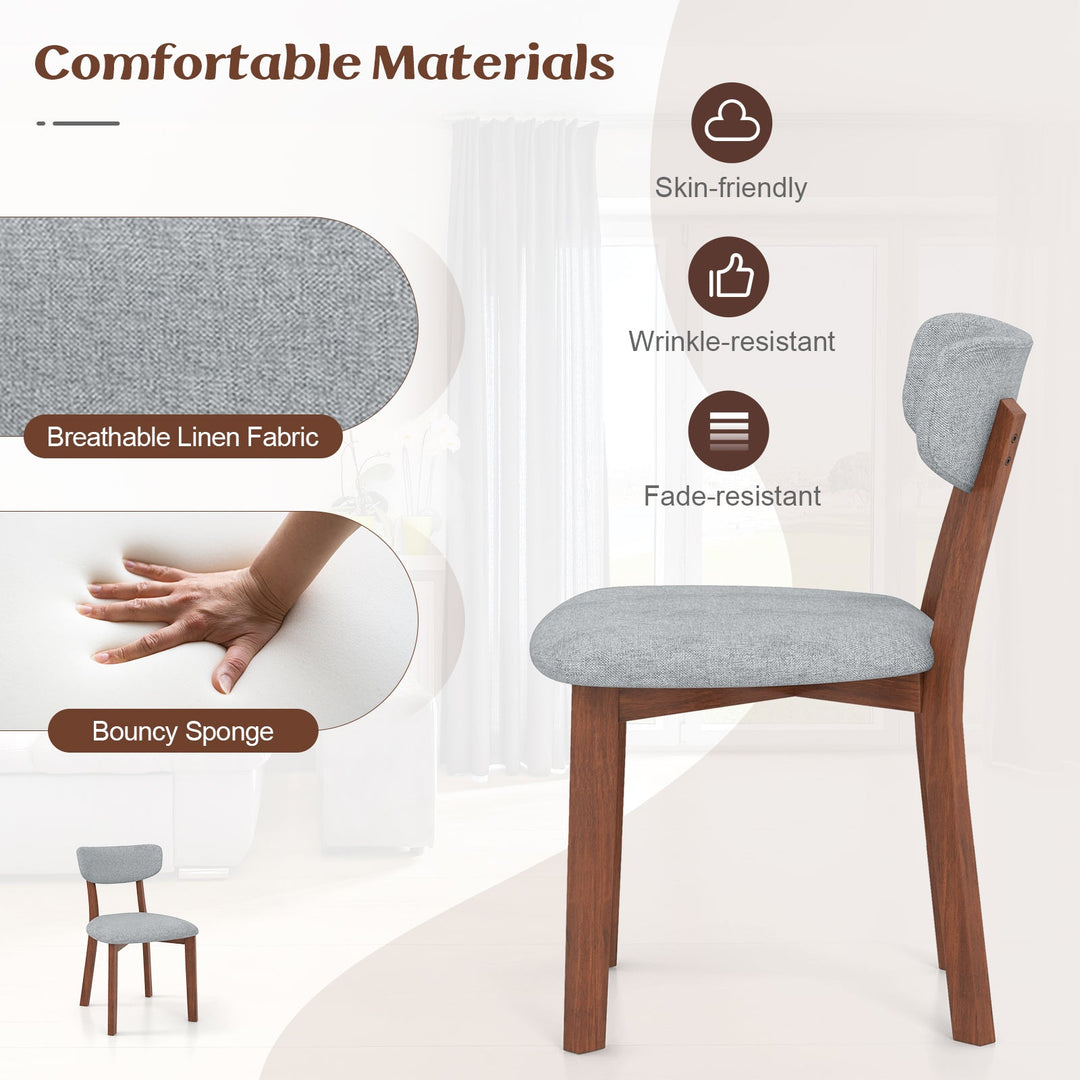 Dining Chairs Set of 2 Upholstered Mid-Back Chairs with Solid Rubber Wood Frame