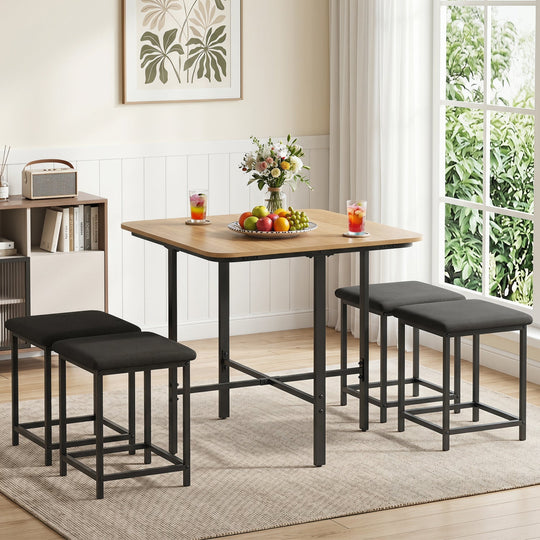 5-Piece Dining Table Set with 4 Upholstered Stools
