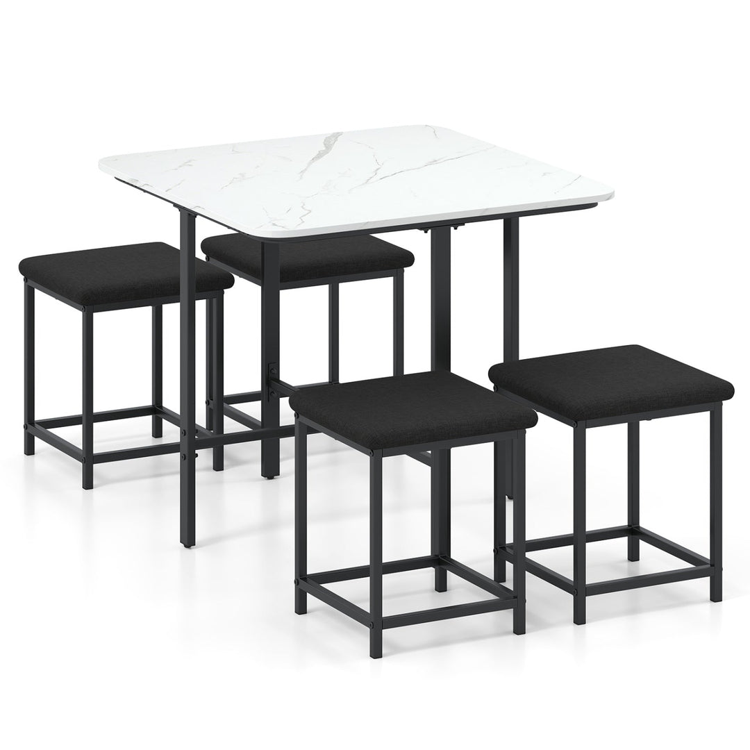 5-Piece Dining Table Set with 4 Upholstered Stools