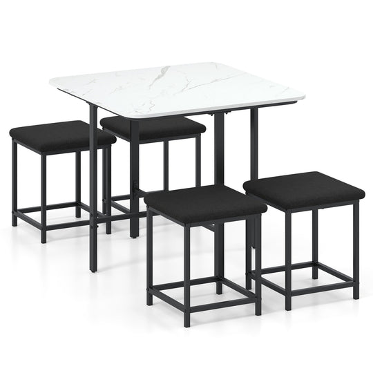 5-Piece Dining Table Set with 4 Upholstered Stools