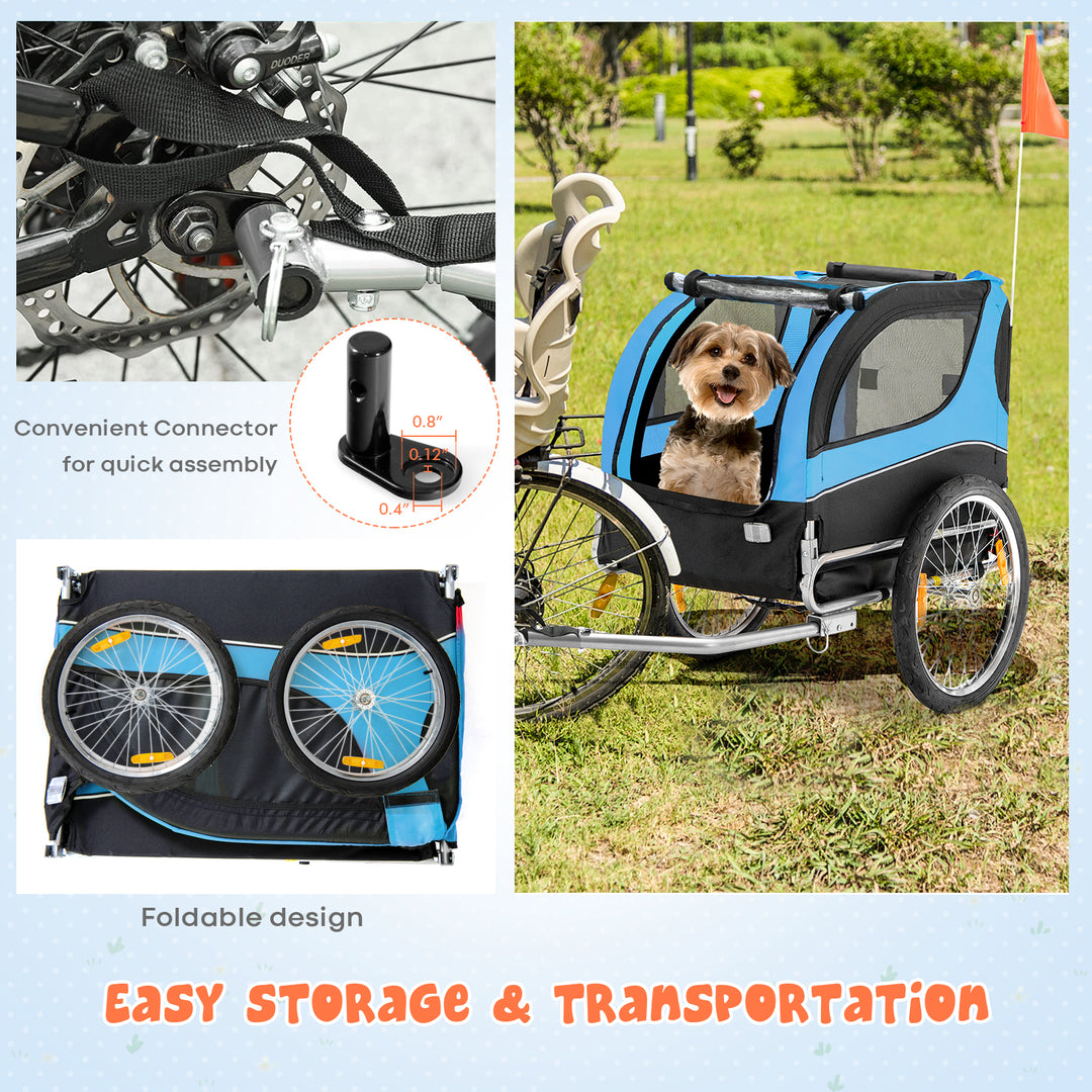 Dog Bike Trailer Foldable Pet Cart with 3 Entrances for Travel-Blue