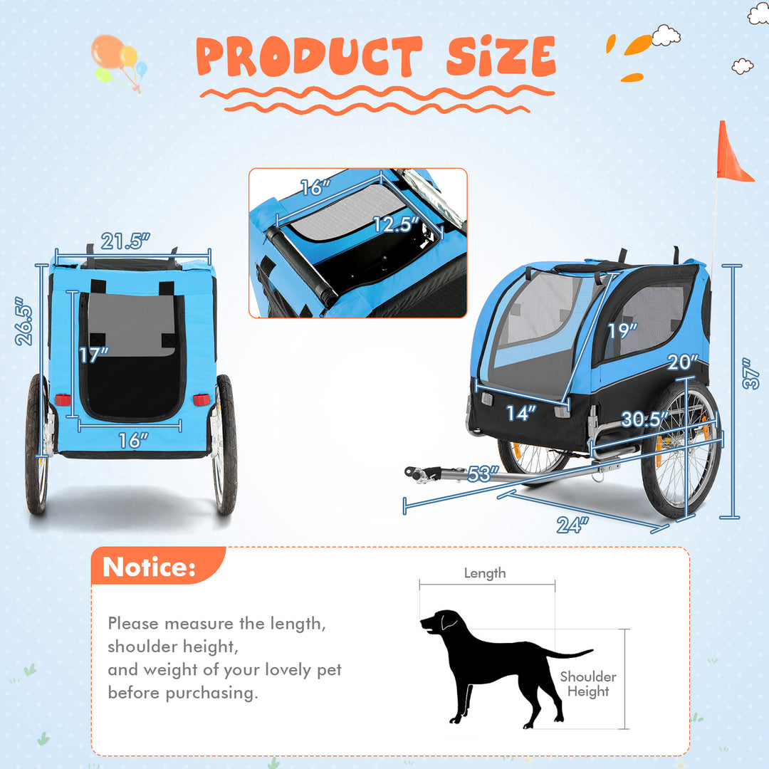Dog Bike Trailer Foldable Pet Cart with 3 Entrances for Travel-Blue
