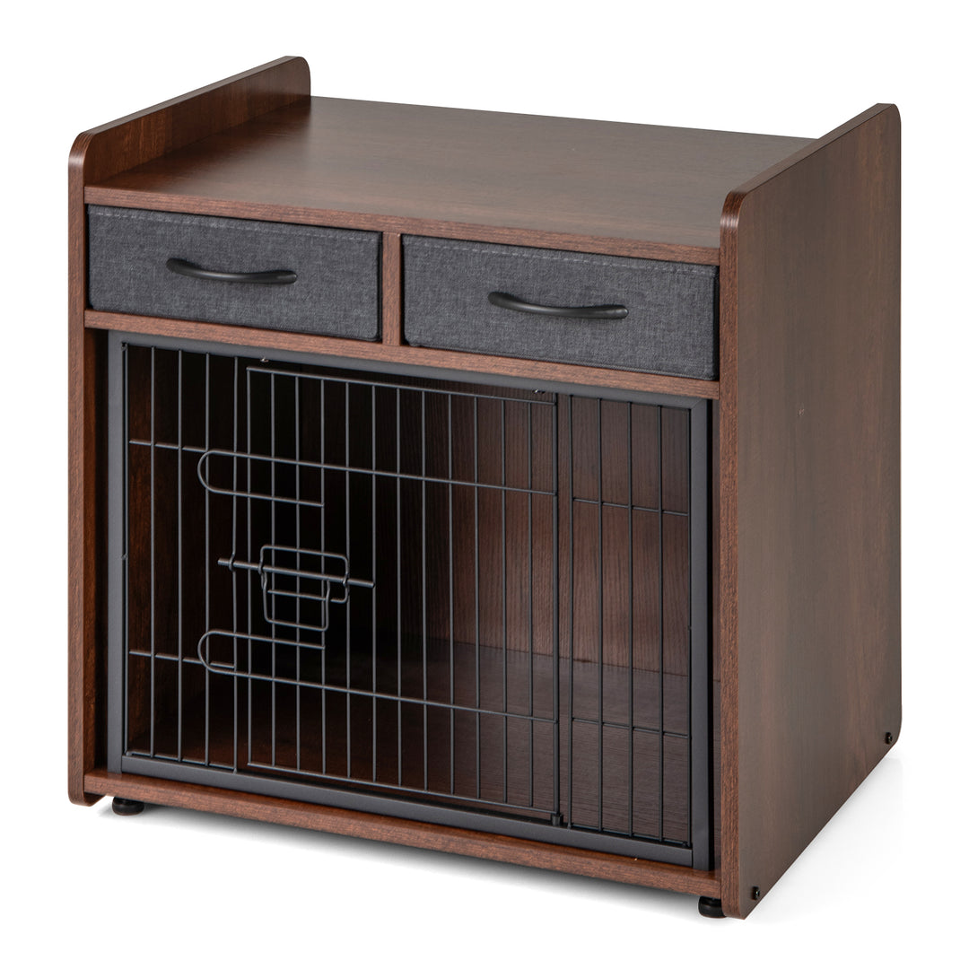 Dog Crate Furniture Indoor Dog Cage with 2 Fabric Drawers End Table