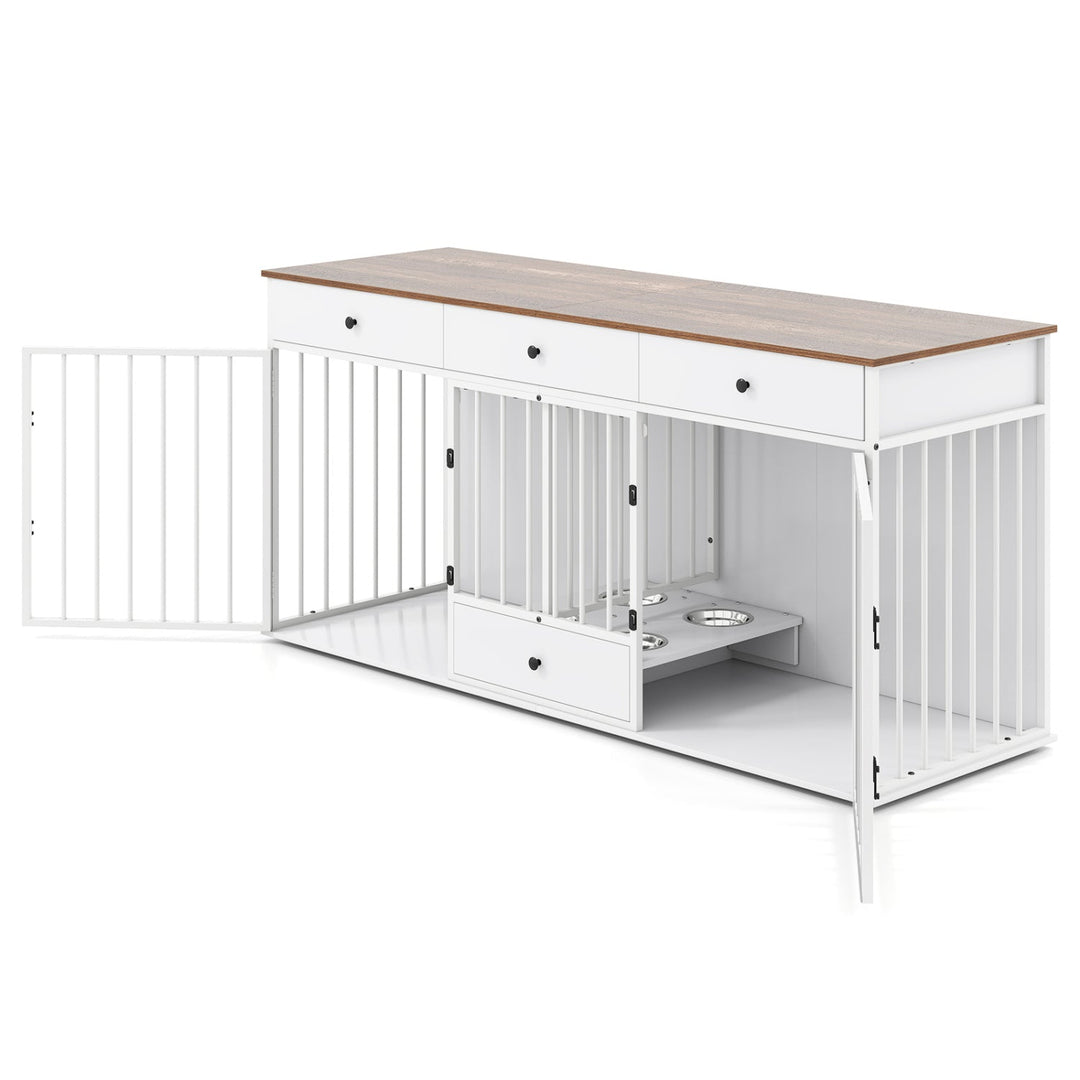 Dog Crate Furniture Indoor Modern Dog Kennel with Divider 3 Drawers and Pull-out Feeder