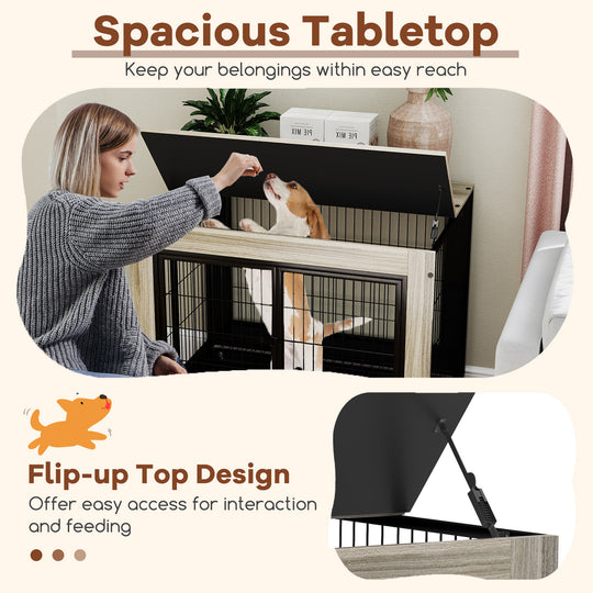 Industrial Dog Kennel with Flip-up Top 3 Lockable Doors and Removable Tray-Gray