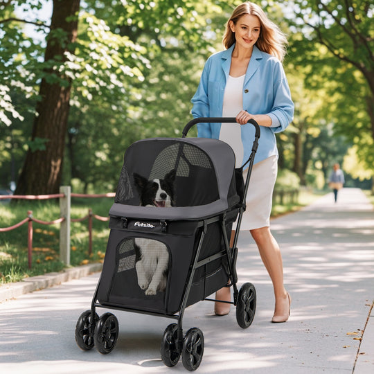 Dog Stroller for Medium Small Senior Elderly Dogs with Dual Entry-Black
