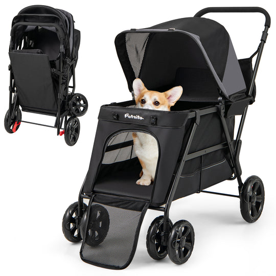 Dog Stroller for Medium Small Senior Elderly Dogs with Dual Entry-Black