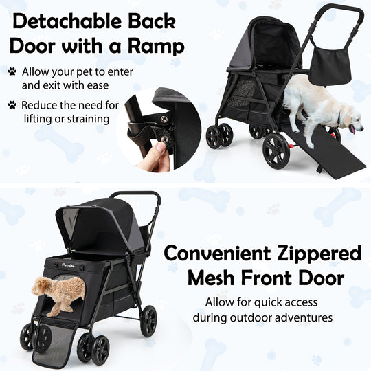Dog Stroller for Medium Small Senior Elderly Dogs with Dual Entry-Black