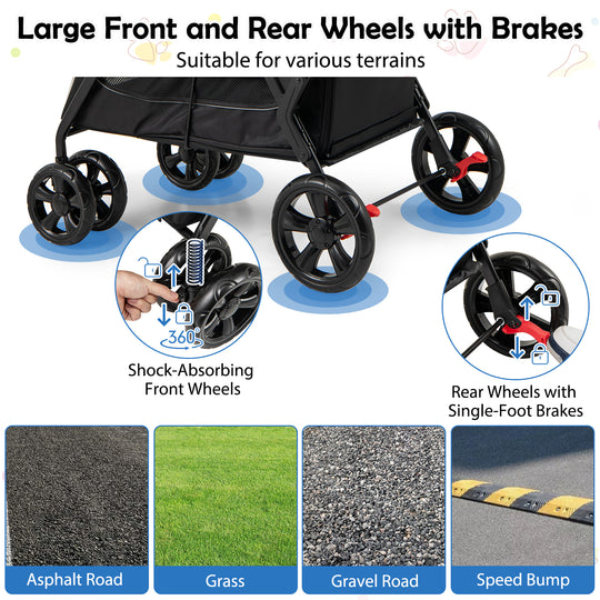 Dog Stroller for Medium Small Senior Elderly Dogs with Dual Entry-Black