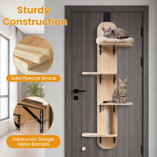 Door Hanging Cat Climber 4-level Height Adjustable with Plush Bed