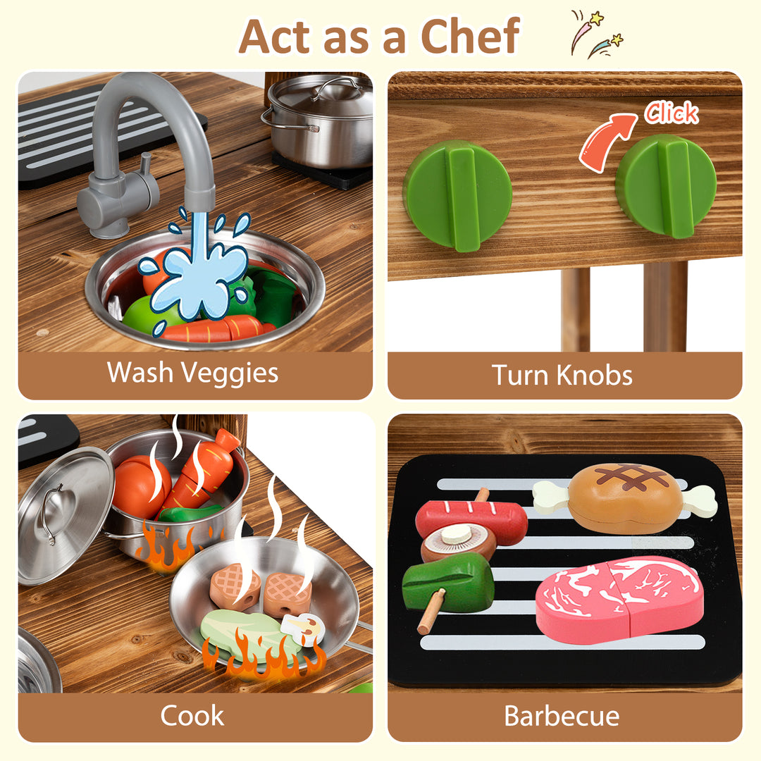 Double-Sided Mud Kitchen with Canopy and Chalkboard for 3+ Years Old-Natural