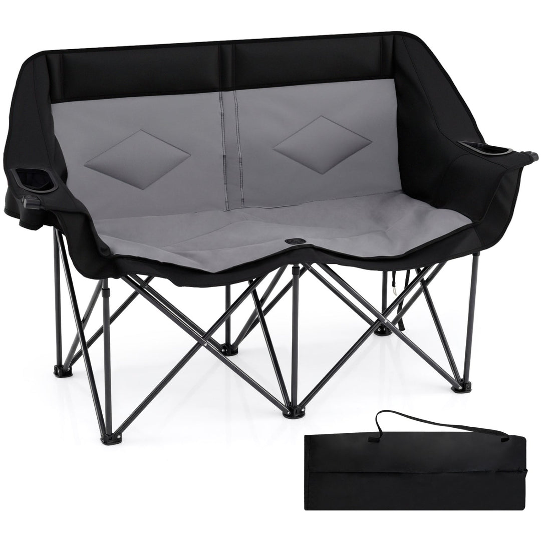 Double Camping Chair with Cup Holders Glass Racks and Mesh Pockets